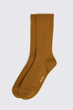 Gold Fine Ribbed Socks