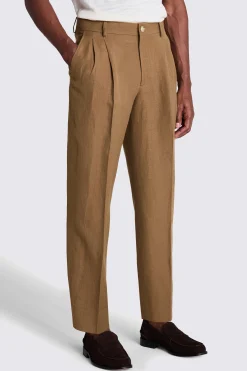 Gold Wool Linen Wide Leg Trousers
