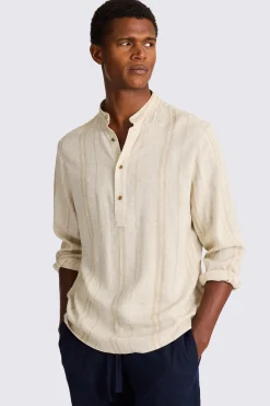 Grandad Popover Linen Wide Stripe Shirt