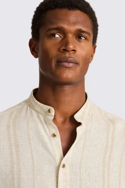 Grandad Popover Linen Wide Stripe Shirt