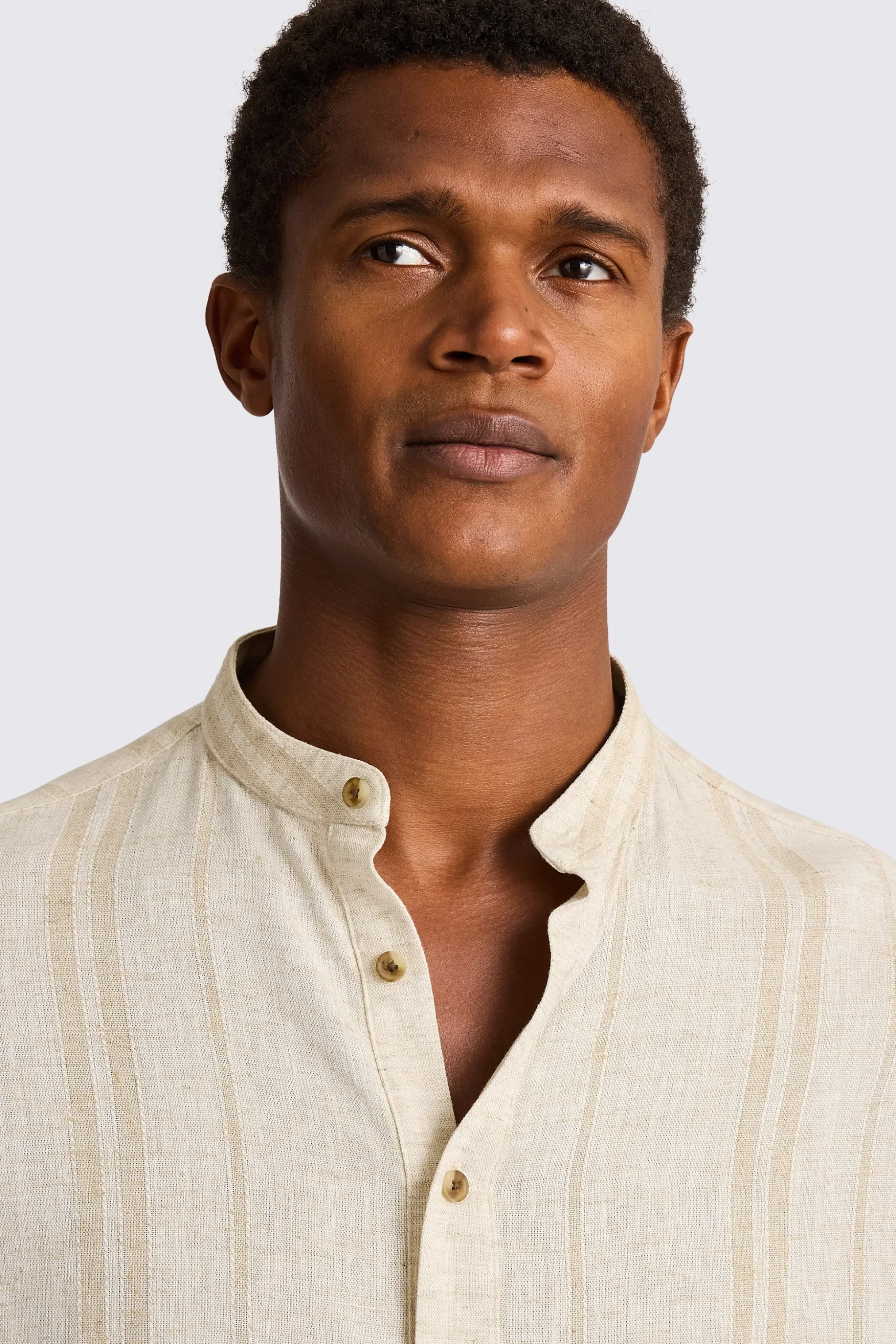 Grandad Popover Linen Wide Stripe Shirt