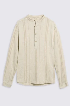 Grandad Popover Linen Wide Stripe Shirt
