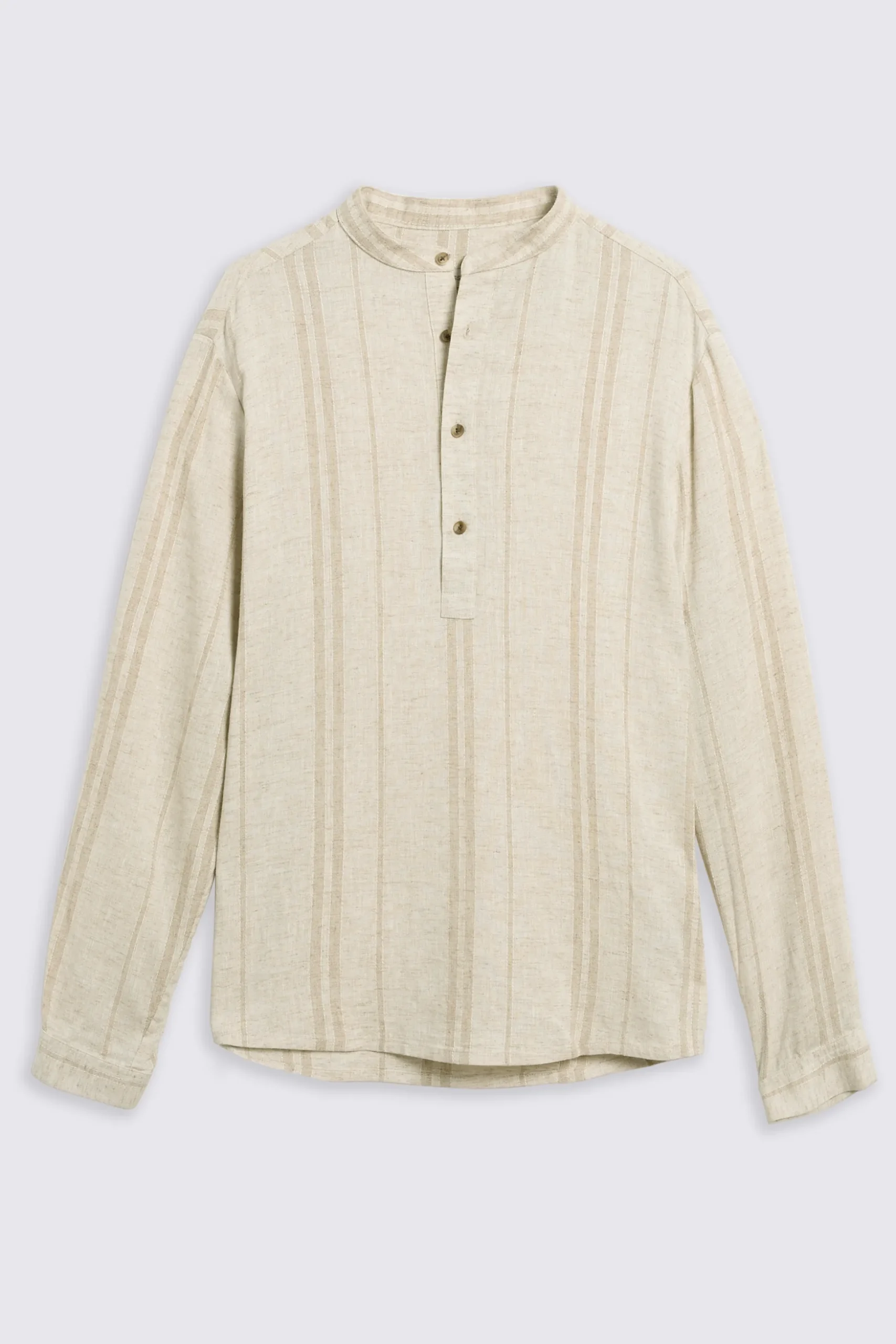 Grandad Popover Linen Wide Stripe Shirt