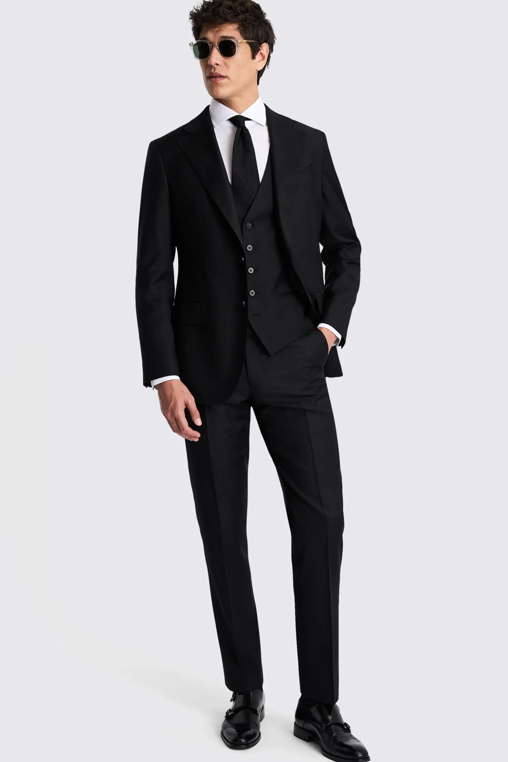 Italian Tailored Fit Black Twill Suit
