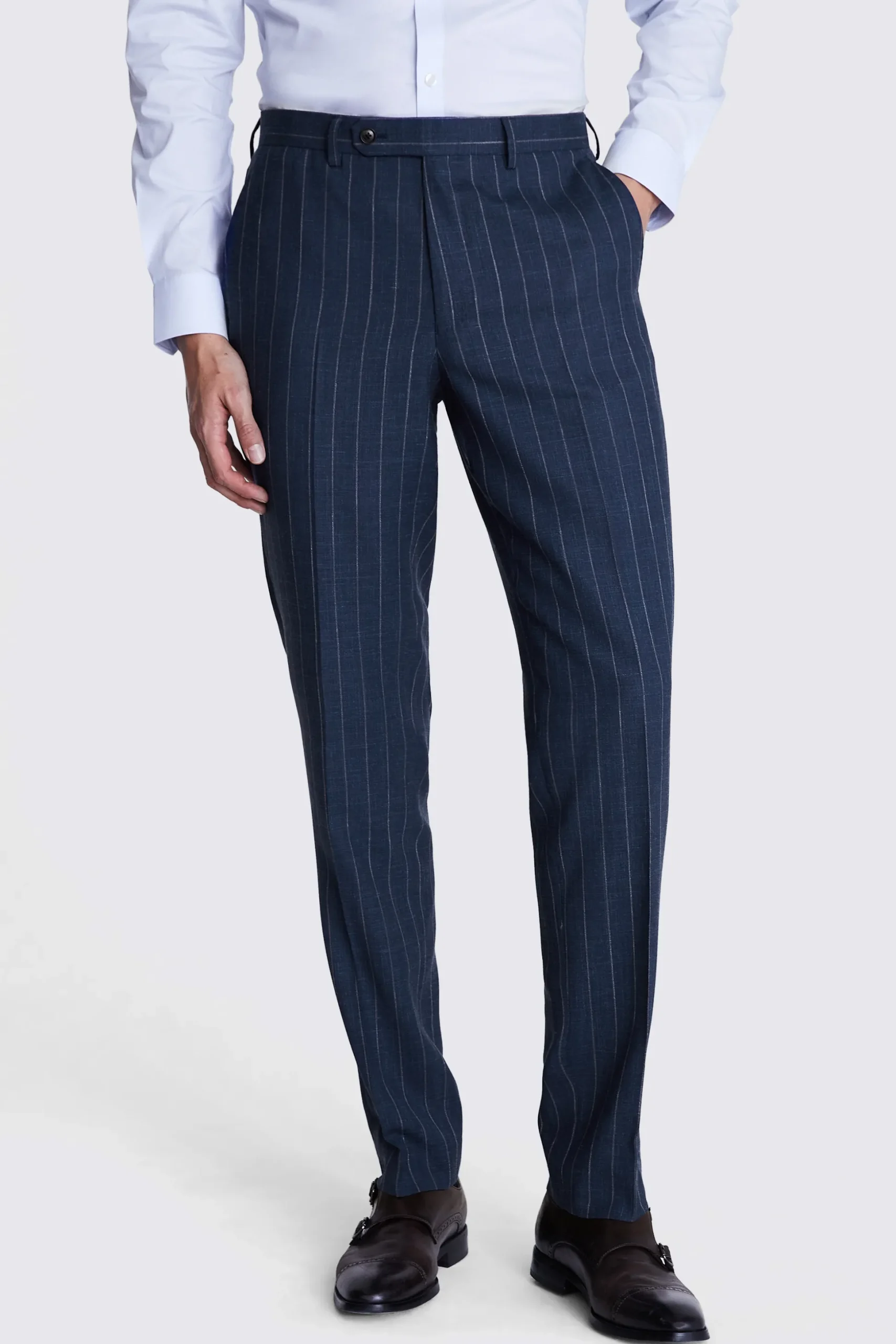 Italian Tailored Fit Blue Stripe Trousers