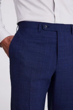 Italian Tailored Fit Blue Check Trousers