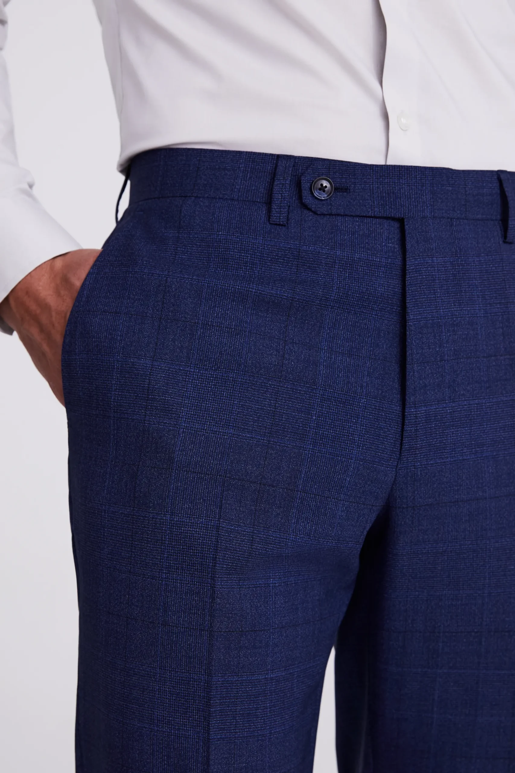 Italian Tailored Fit Blue Check Trousers