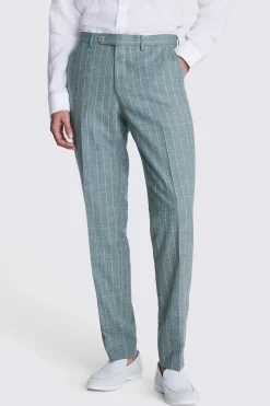 Italian Tailored Fit Green Stripe Trousers