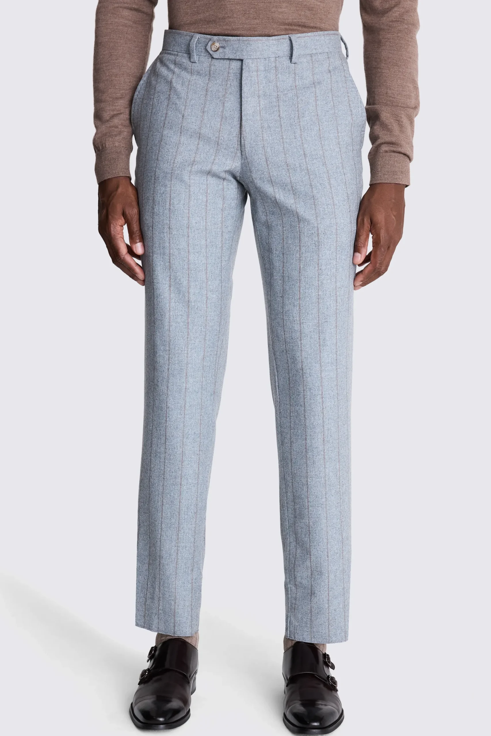 Italian Tailored Fit Light Blue Stripe Trousers