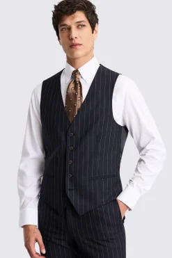 Italian Tailored Fit Navy Stripe Waistcoat