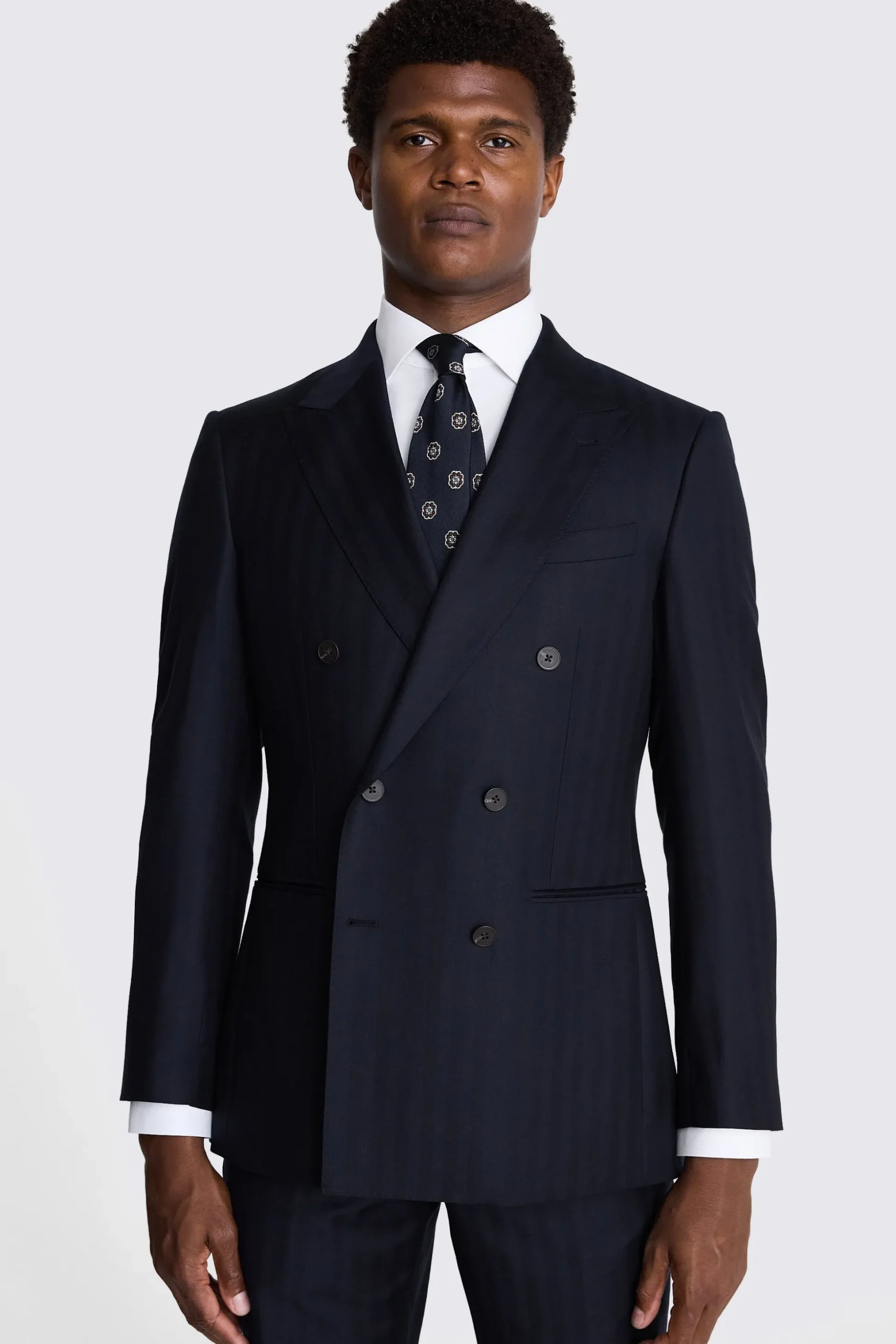 Italian Tailored Fit Navy Herringbone Suit