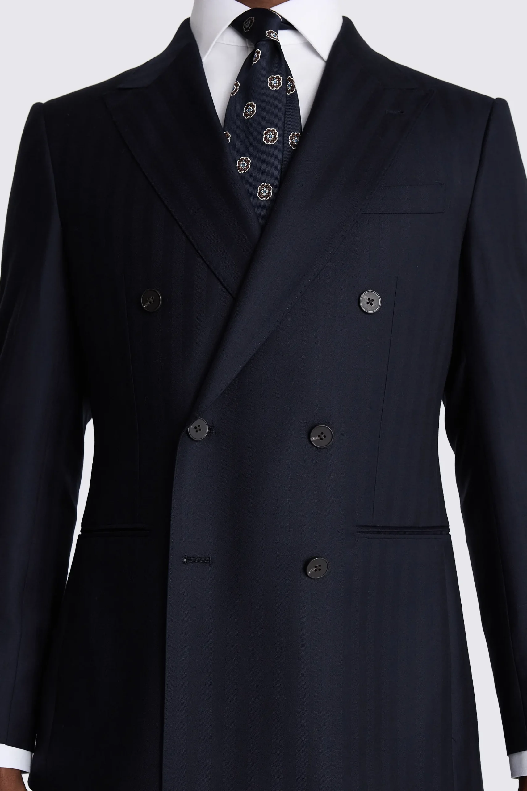 Italian Tailored Fit Navy Herringbone Suit