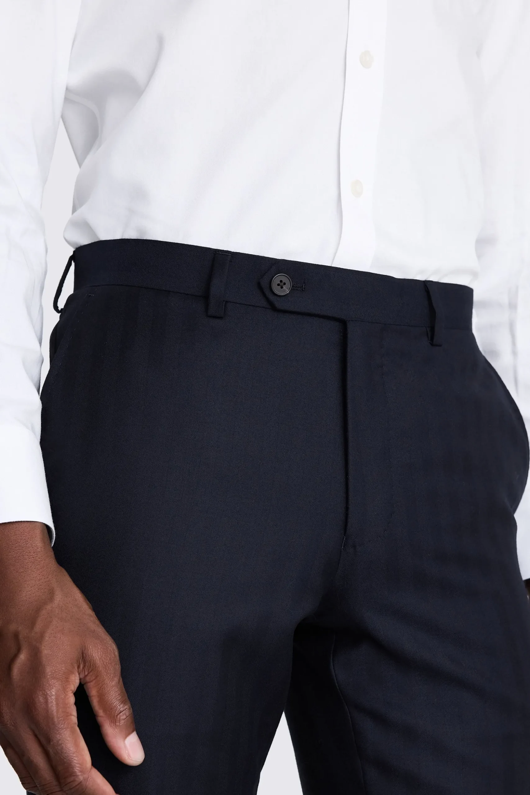 Italian Tailored Fit Navy Herringbone Trousers