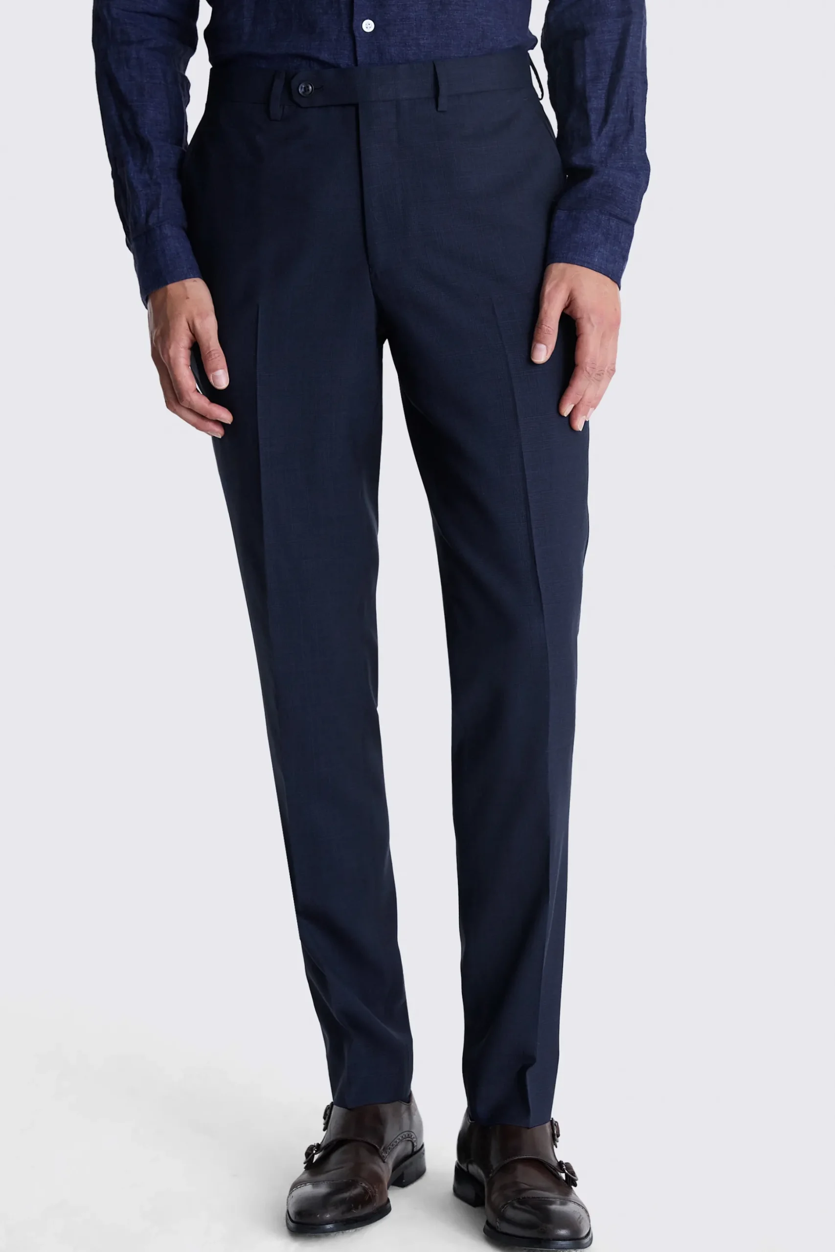 Italian Tailored Fit Navy Check Trousers