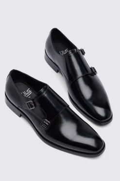 John White Monkton Black Double Monk Shoes