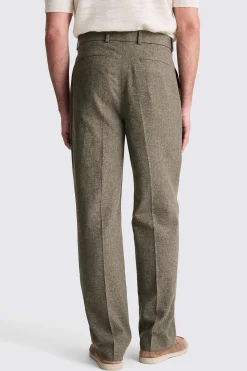 Khaki Cotton Linen Self Belt Trousers
