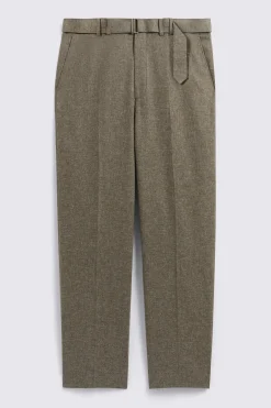 Khaki Cotton Linen Self Belt Trousers