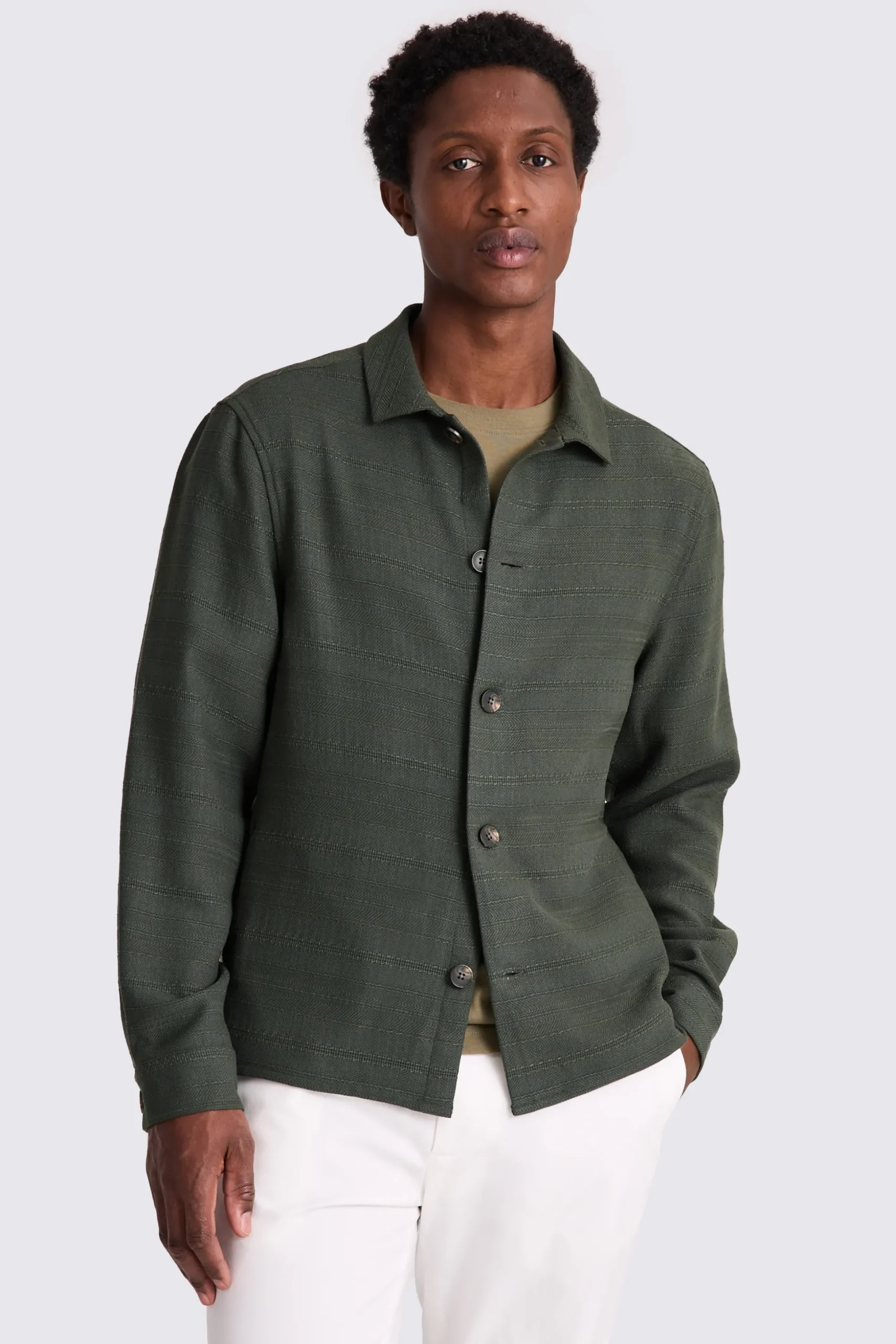 Khaki Knit Striped Overshirt