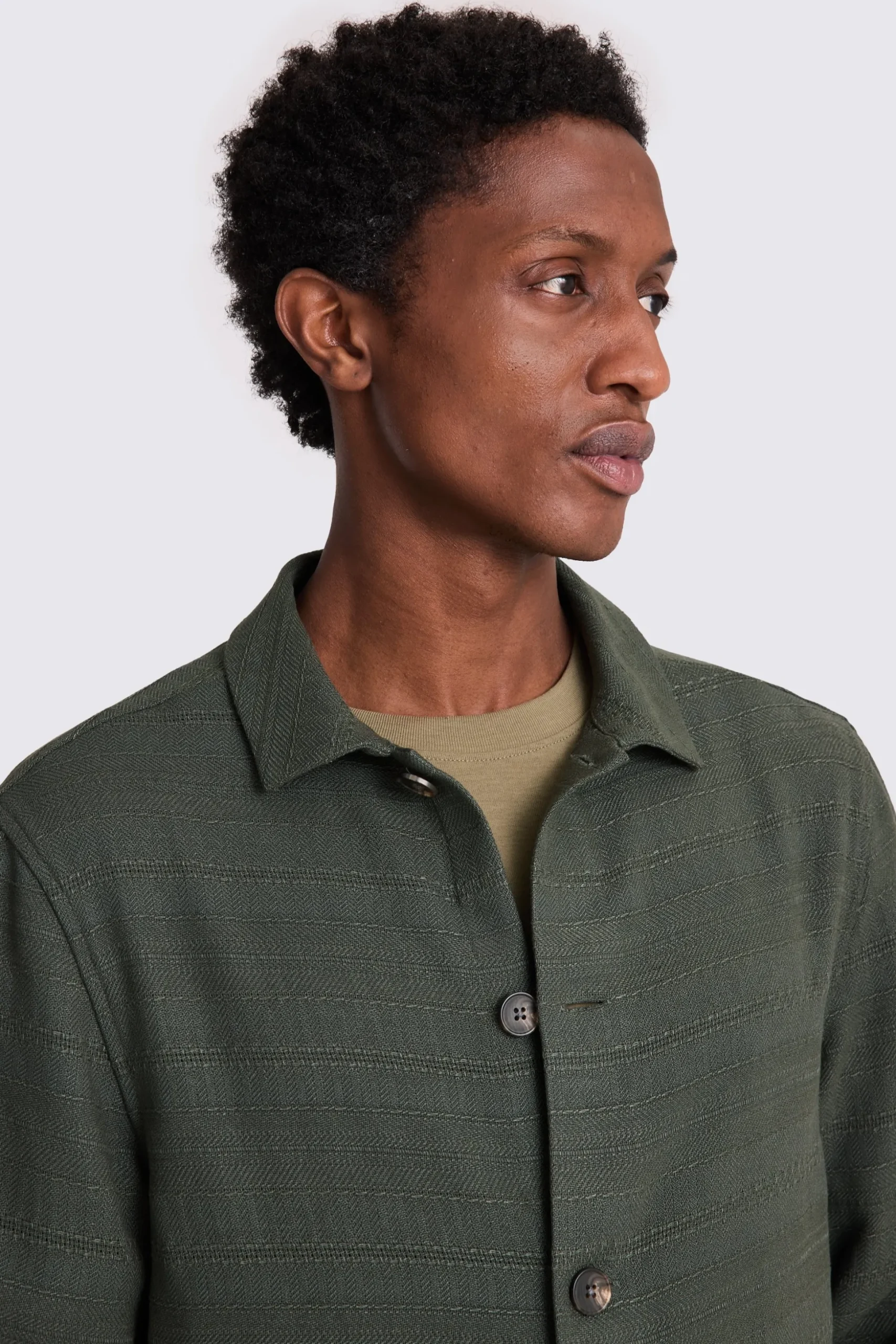 Khaki Knit Striped Overshirt