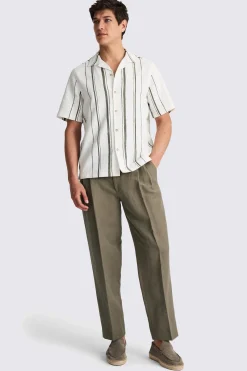 Khaki Wool Linen Wide Leg Trousers