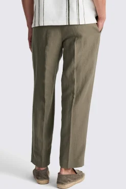 Khaki Wool Linen Wide Leg Trousers
