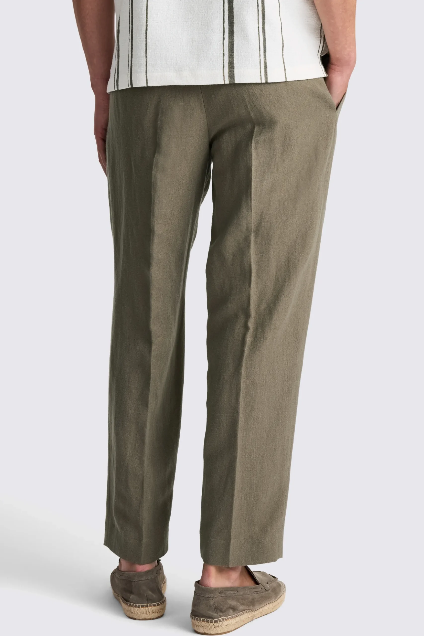 Khaki Wool Linen Wide Leg Trousers