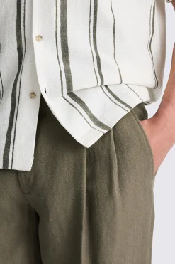 Khaki Wool Linen Wide Leg Trousers