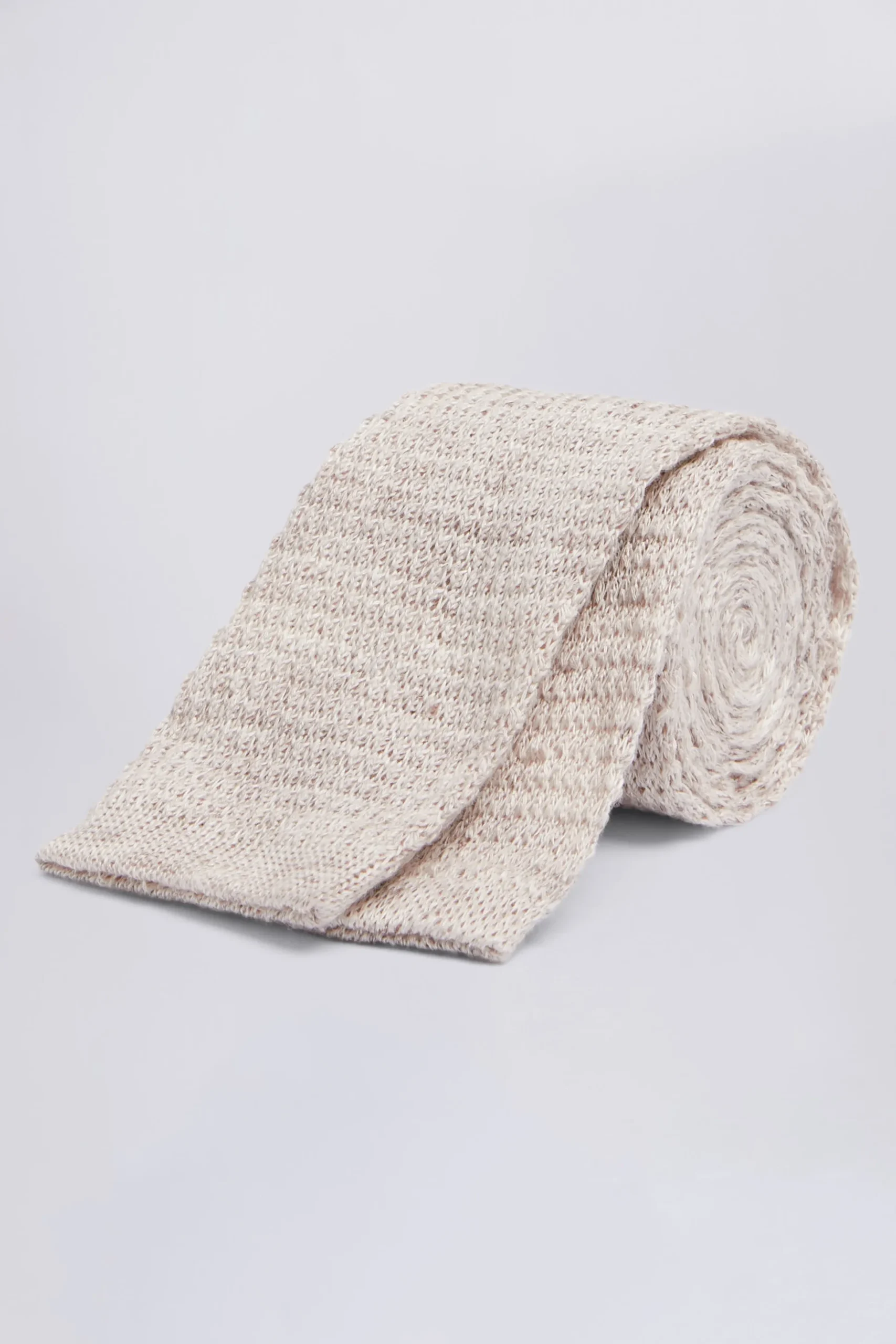 Latte Melange Knitted Linen Tie