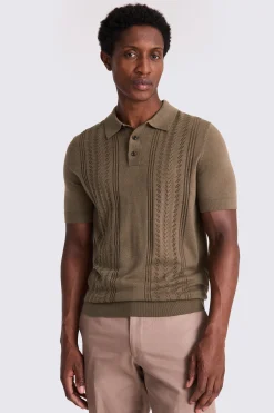 Light Brown 3 Button Pointelle Polo Shirt