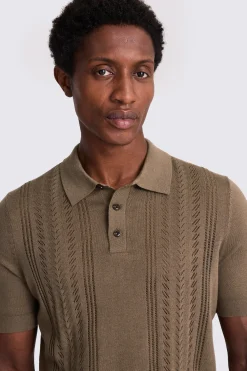 Light Brown 3 Button Pointelle Polo Shirt