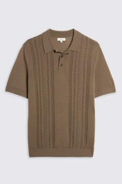 Light Brown 3 Button Pointelle Polo Shirt
