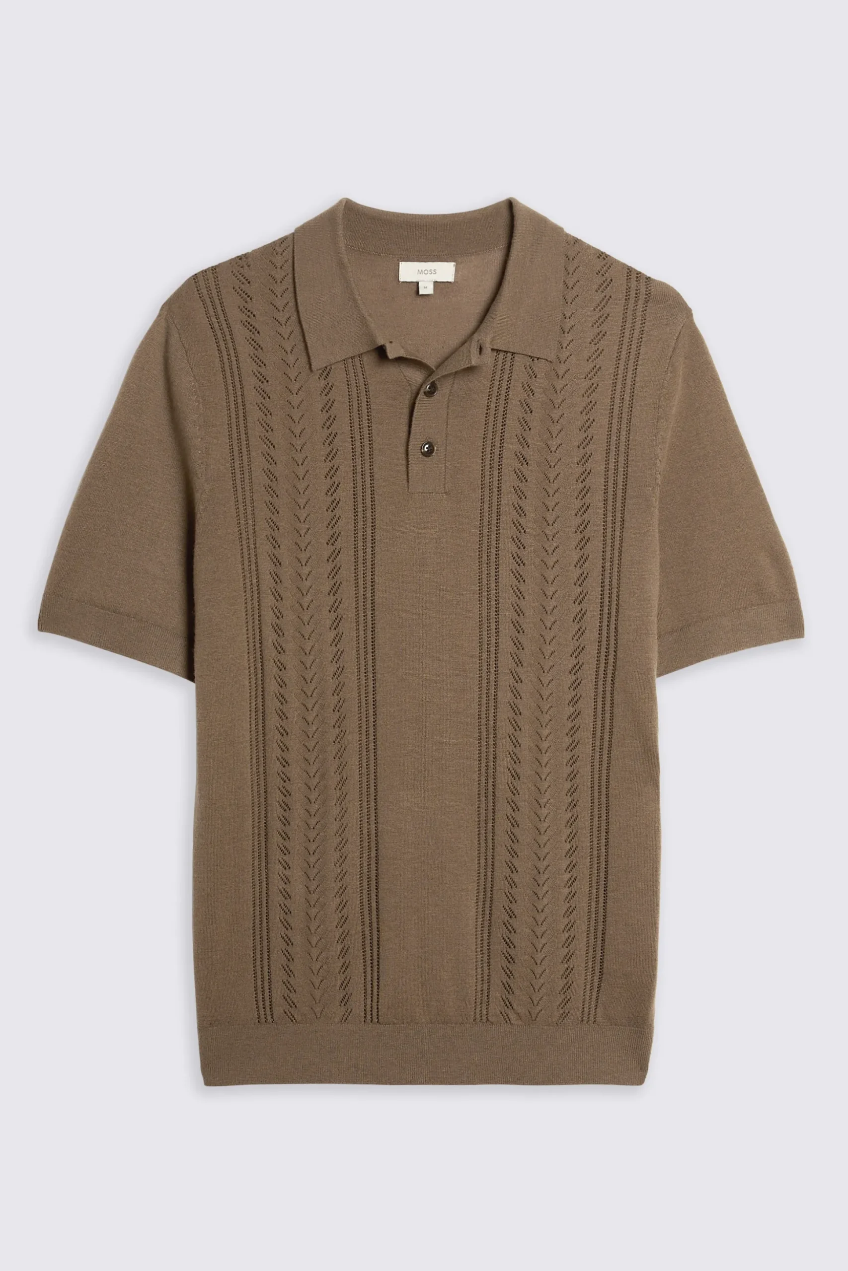 Light Brown 3 Button Pointelle Polo Shirt