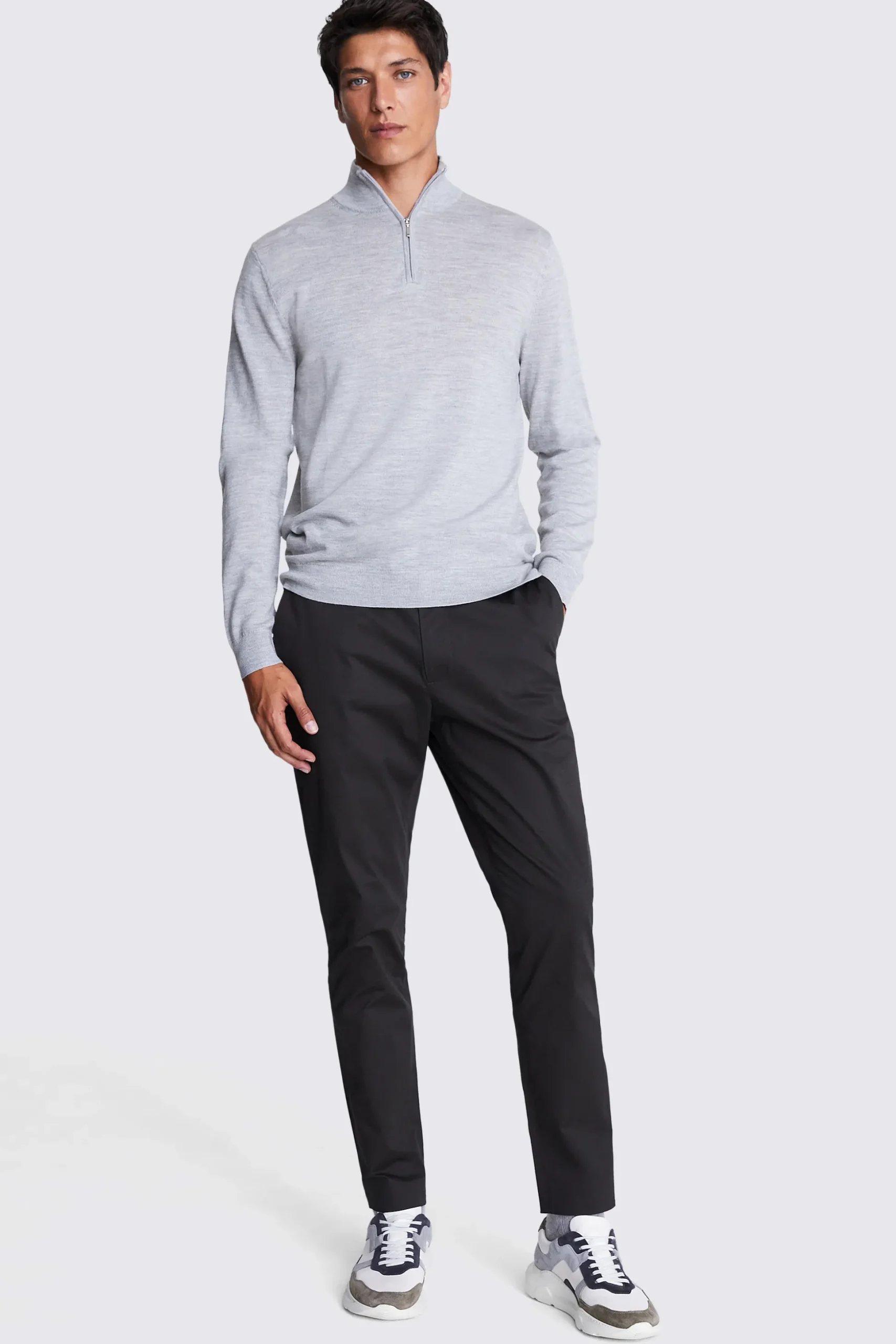 Light Grey Merino Zip-Neck Jumper