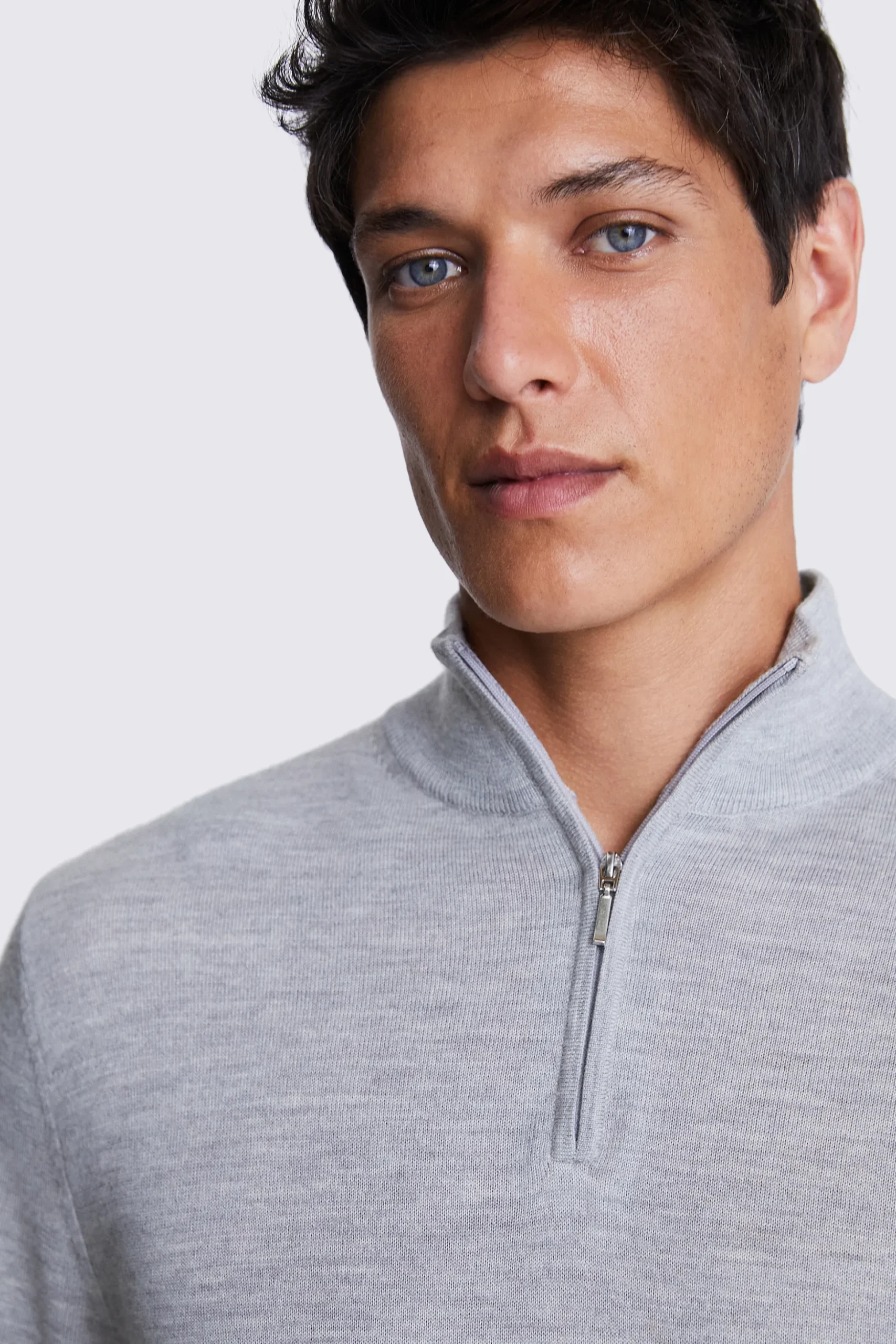 Light Grey Merino Zip-Neck Jumper