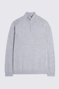 Light Grey Merino Zip-Neck Jumper