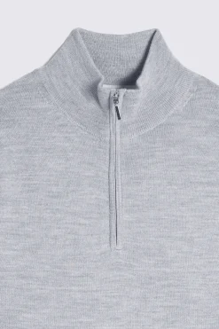 Light Grey Merino Zip-Neck Jumper