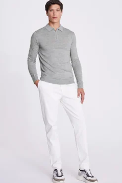 Light Grey Merino Zip-Neck Polo Shirt