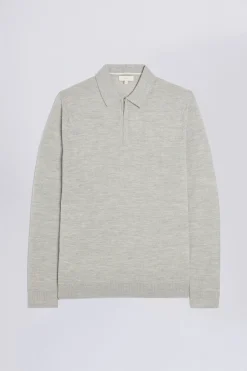 Light Grey Merino Zip-Neck Polo Shirt
