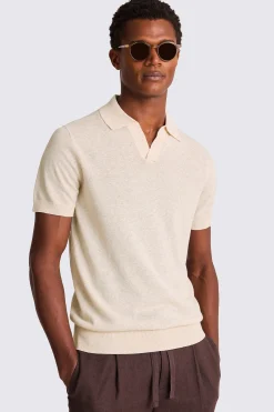 Linen Blend Oatmeal Skipper Polo