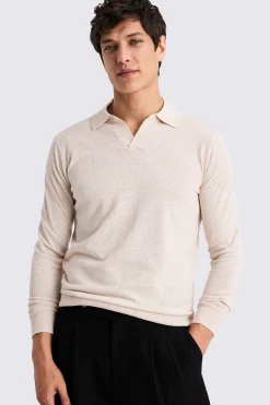 Linen Blend Oatmeal Skipper Polo