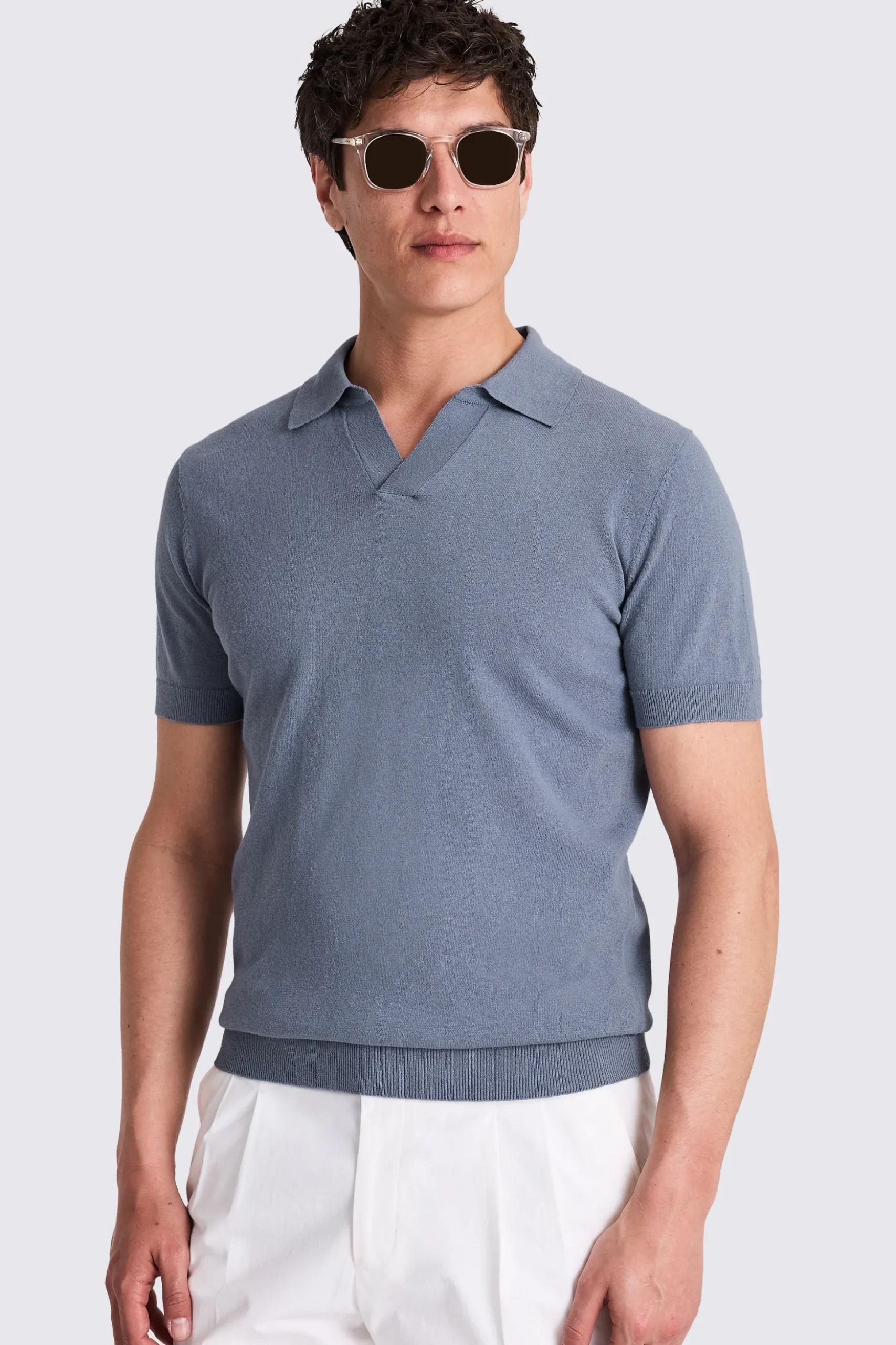 Linen Blend Steel Blue Skipper Polo