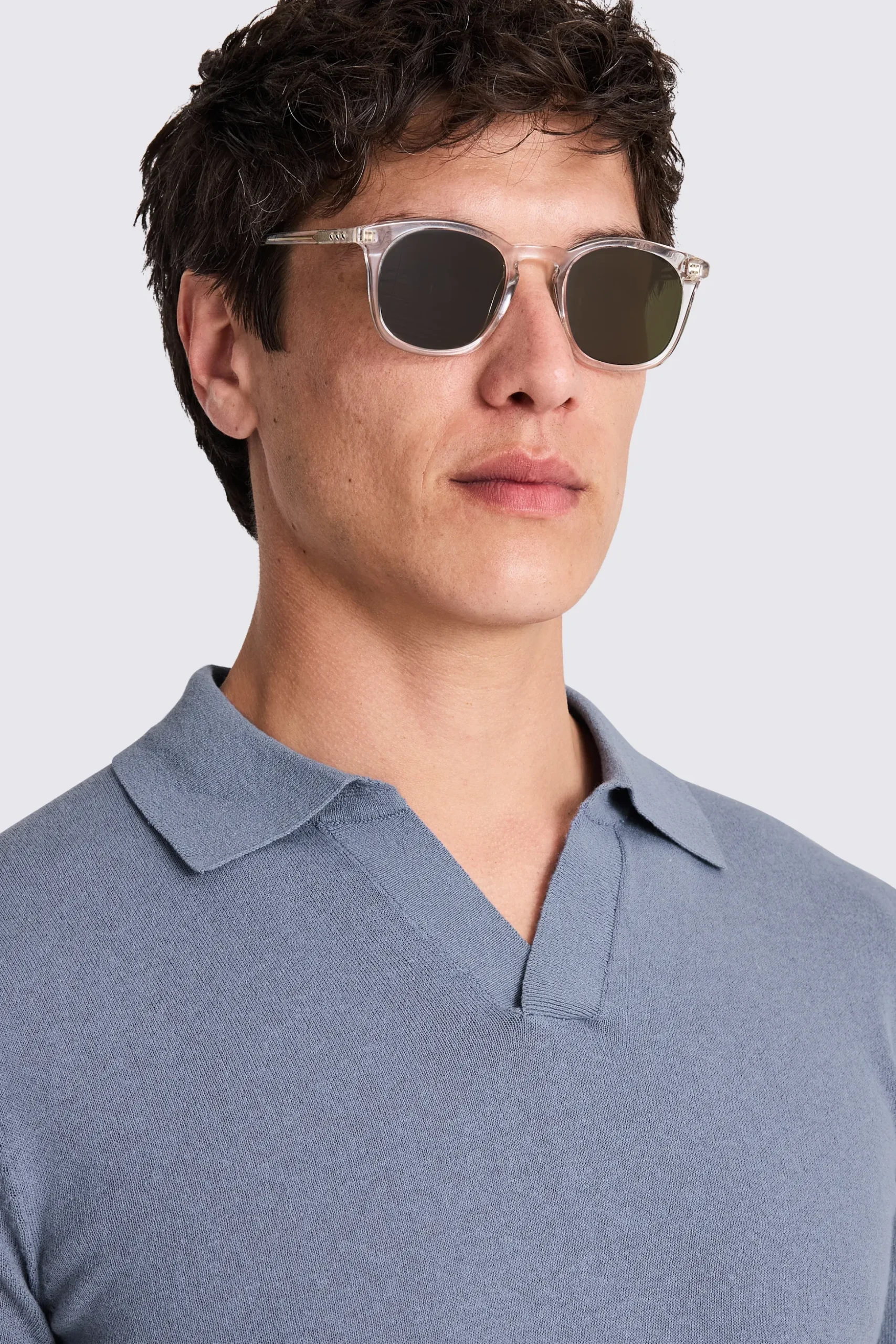 Linen Blend Steel Blue Skipper Polo