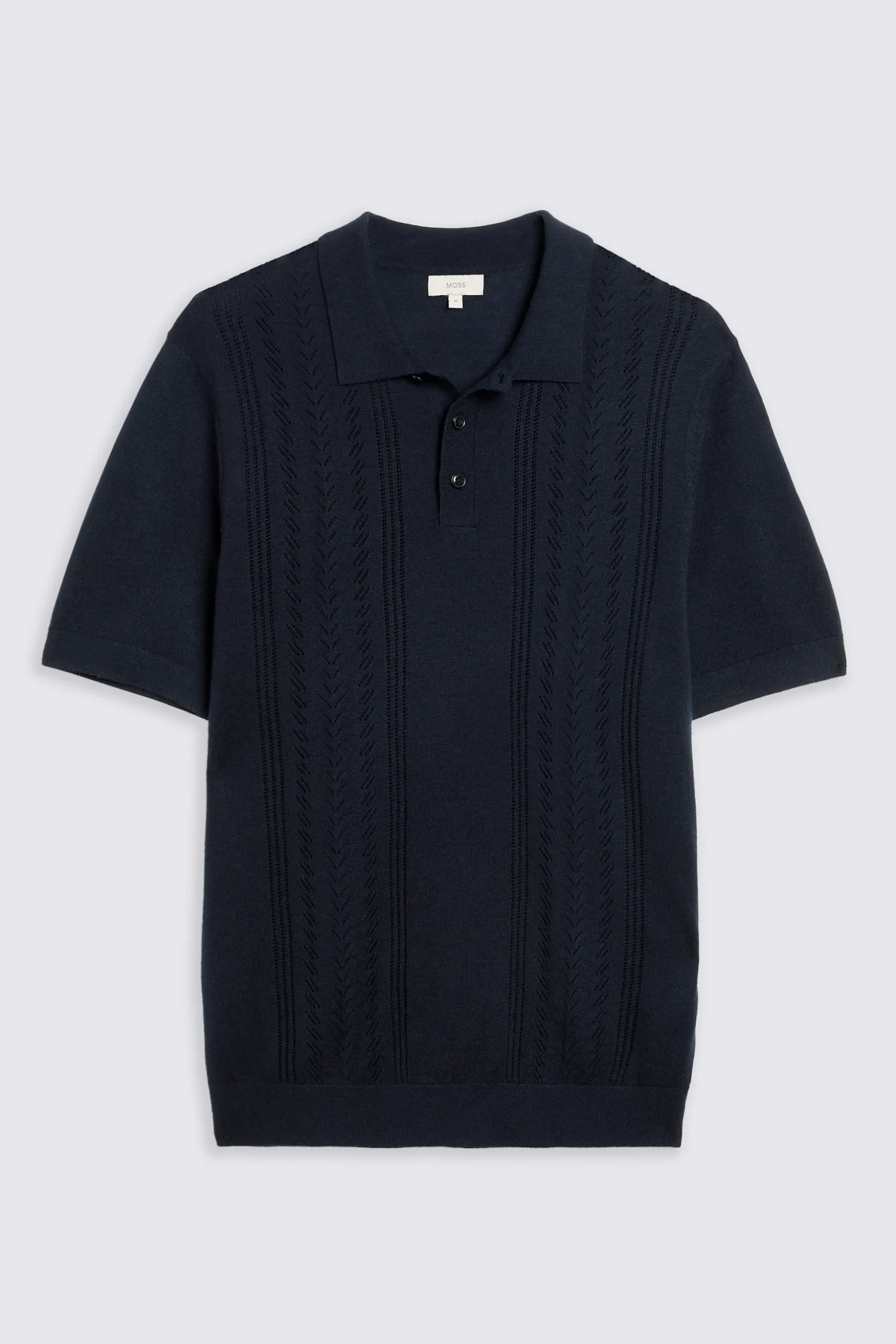 Navy 3 Button Pointelle Polo Shirt