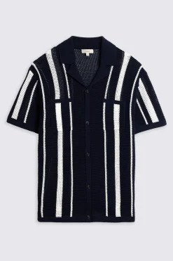 Navy & White Stripe Open Knit Shirt