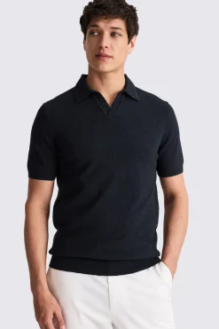 Navy Bouclé Skipper Polo
