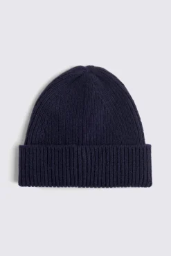 Navy Cashmere Blend Ribbed Beanie
