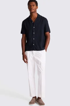 Navy Cuban Collar Linen Shirt