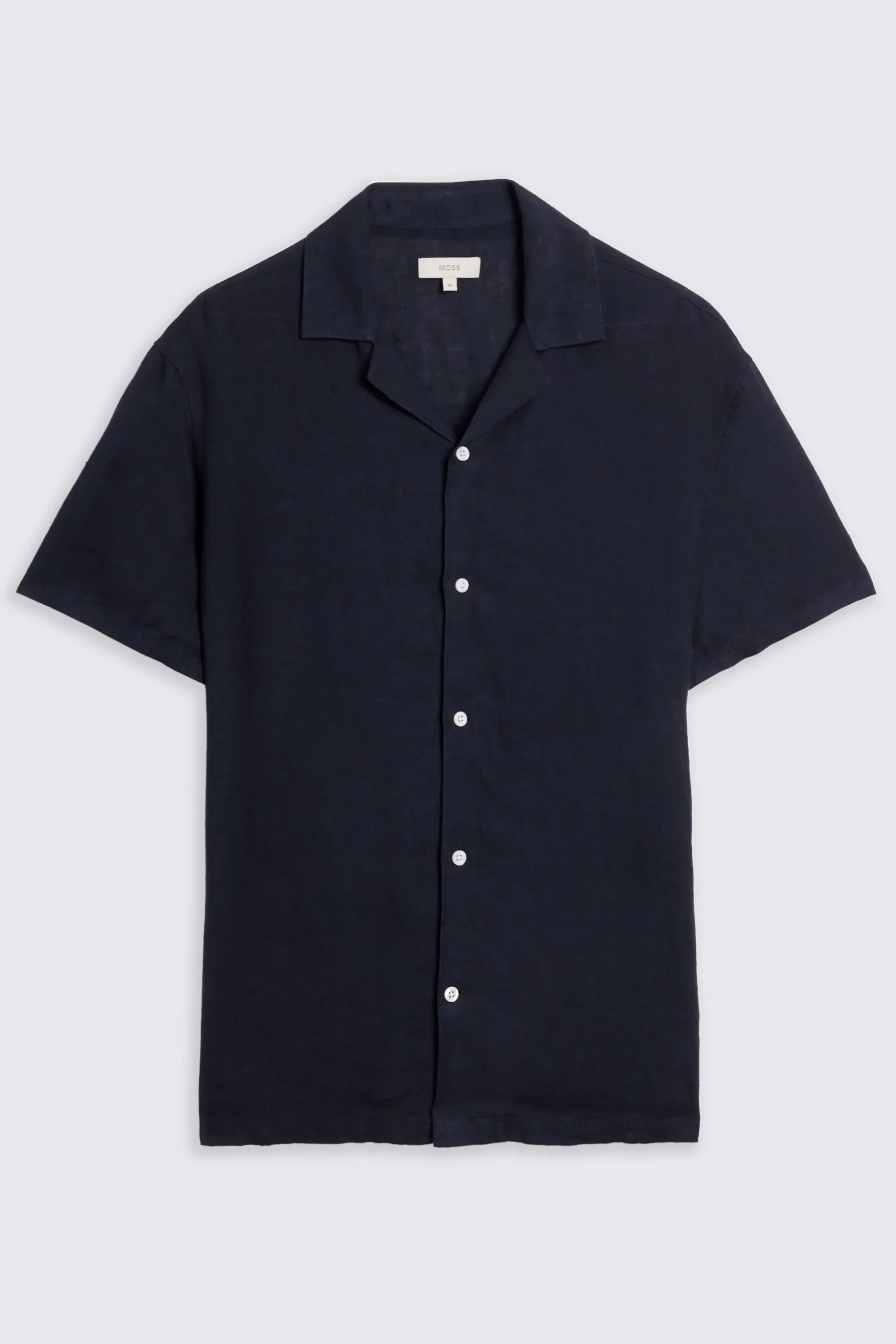 Navy Cuban Collar Linen Shirt