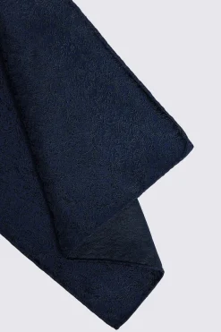 Navy Floral Swirl Silk Pocket Square