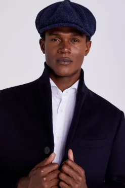 Navy Harris Tweed Herringbone Baker Boy Cap